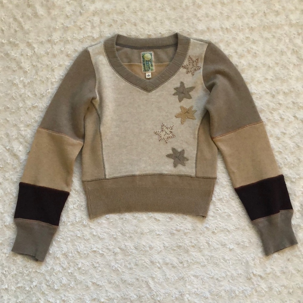 Burning Torch Beige and Brown V-Neck Sweater